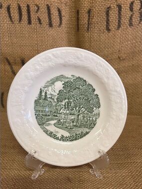 Vintage 6” Green farmhouse plate Homer Laughlin Pastoral Transfer-ware